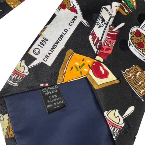 Vintage Keeps USA Food Theme Mens Necktie, Chainsworld Corp. Black White Red - Picture 7 of 10